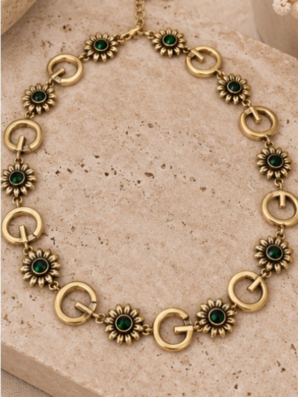 Designer Inspired Gold & Emerald Floral Statement Necklace
